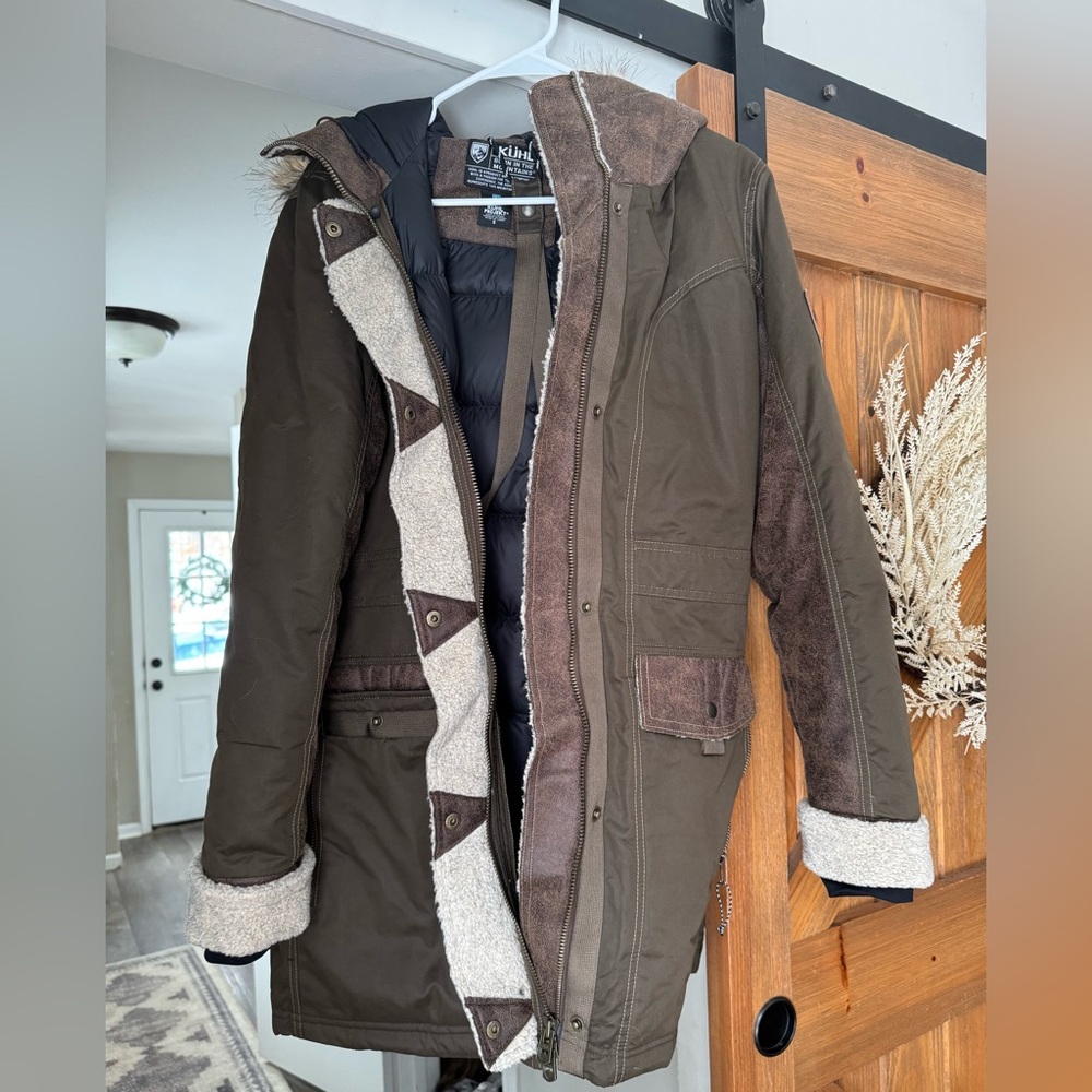 KUHL Women's Dark Brown Ski Jacket, with leather